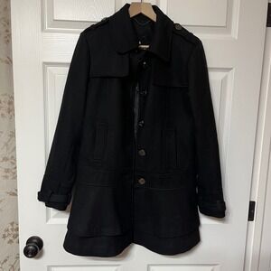 Guess Black Wool Blend Trench Coat Women's Size Medium Button Up